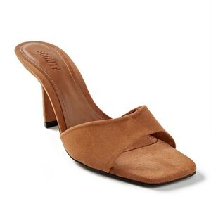 SCHUTZ Tan Suede Cross-Band Mule Heel